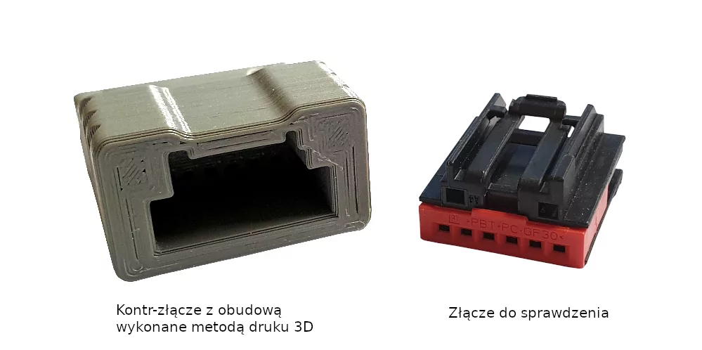 kontr-złącze z obudową wykonane metodą druku 3D i złącze do sprawdzenia Semicon