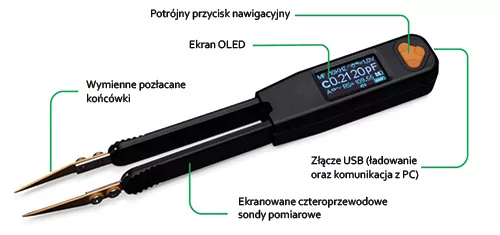 Miernik pęseta LCR Pro1/Pro1 Plus do pomiaru elementów SMD, diod LED i polaryzacji- opis urządzenia