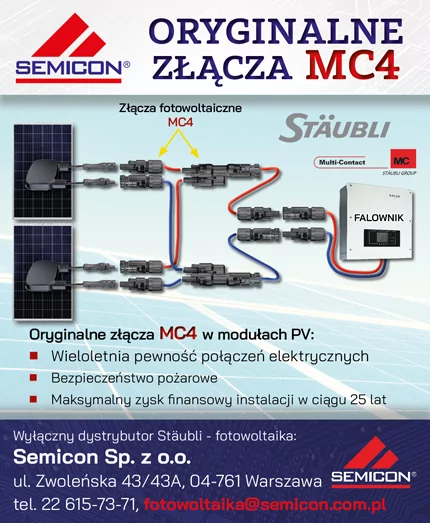 Oryginalne złącza MC4 w modułach PV Semicon i Staubli