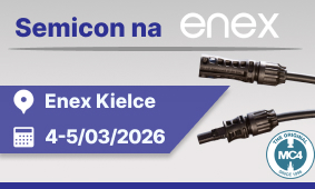 Grafika zapraszająca na targi ENEX 2026 z informacją o stoisku firmy prezentującej złącza fotowoltaiczne Stäubli MC4 i MC4-Evo2 oraz narzędzia montażowe.